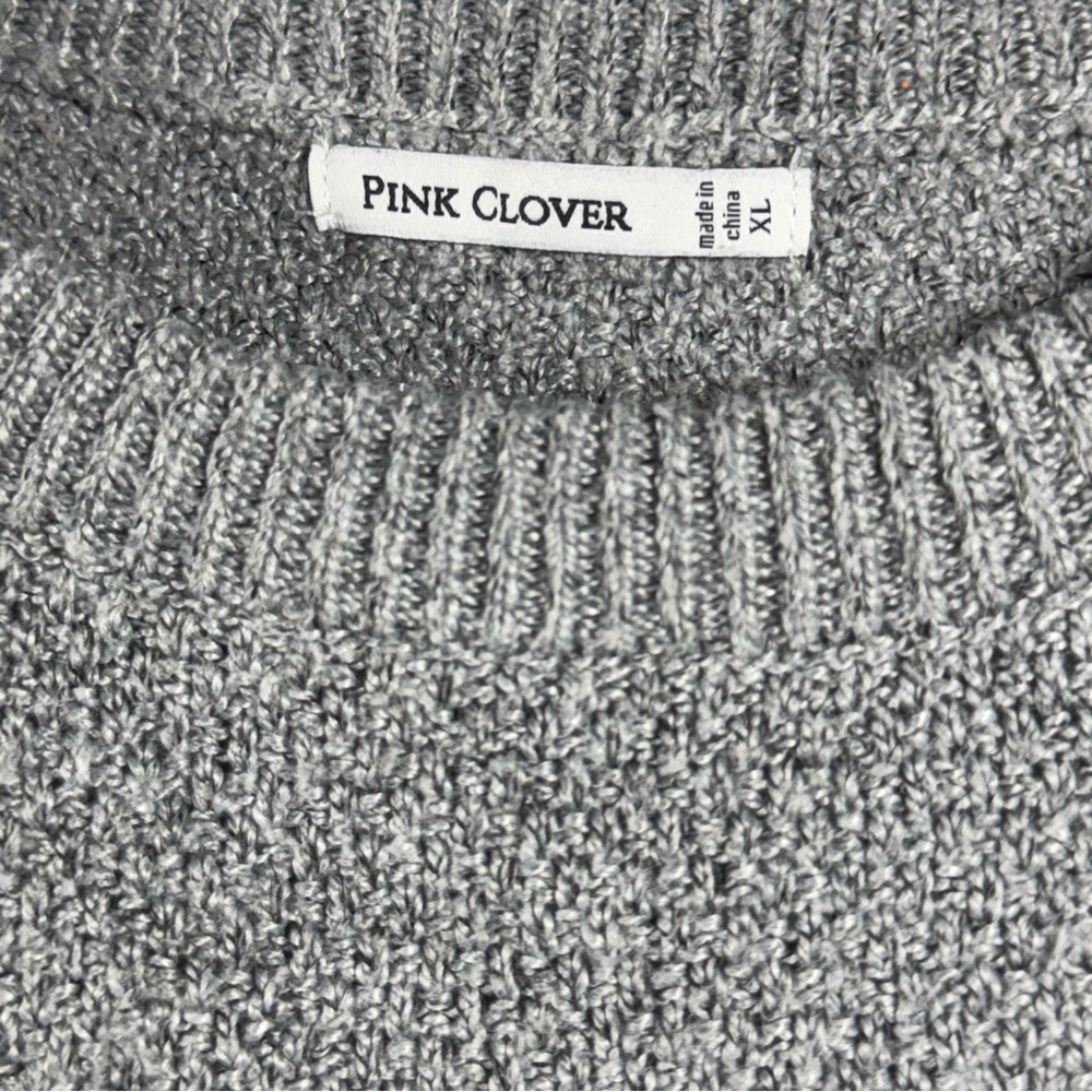 Marled Popcorn Knit Pink Clover Gray Crew Neck Pullover Sweater XL Extra Large - Picture 4 of 10